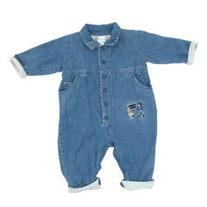 Baby Place Denim Romper Embroidered Bunny Duckling Vintage 90s 3-6 Months Blue